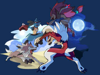 ambiguous_gender anthro claws feral group moon simple_background sun transparent_background nganlamsong nintendo pokemon canid canine generation_4_pokemon generation_5_pokemon generation_7_pokemon lucario lycanroc mammal midday_lycanroc midnight_lycanroc pokemon_(species) zoroark 2016 alpha_channel