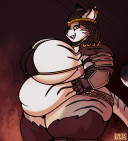 anthro belly big_belly big_breasts big_butt bikini breasts butt cleavage clothed clothing female fur huge_breasts huge_butt hyper hyper_breasts multicolored_body overweight overweight_female solo striped_body striped_fur stripes swimwear thick_thighs two-piece_swimsuit wide_hips drokmars microsoft the_elder_scrolls felid khajiit mammal 2025 hi_res