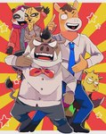 anthro black_hair bottomwear bow_tie brown_body brown_fur clothing eyewear fur glasses group hair humanoid_hands kemono male necktie one_eye_closed pants shirt topwear wink yellow_body gmgmgm_ususus odd_taxi atsuya_baba_(odd_taxi) fukumoto_(odd_taxi) kensuke_shibagaki_(odd_taxi) kondo_(odd_taxi) satoshi_nagashima_(odd_taxi) bear equid equine felid feline giant_panda giraffe giraffid horse mammal suid suina sus_(pig) wild_boar 2021