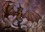 anthro big_breasts breasts crossgender female fin glowing glowing_eyes horn lava membrane_(anatomy) membranous_wings mountain muscular muscular_anthro muscular_female navel nipples non-mammal_breasts non-mammal_navel non-mammal_nipples scales solo spikes tail thick_thighs ventral_scales wide_hips wings conditional_dnp inert-ren blizzard_entertainment mythology warcraft deathwing dragon mythological_creature mythological_scalie scalie