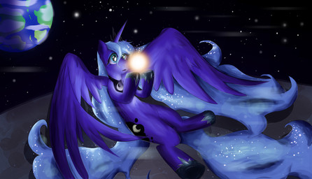 crown cutie_mark earth female feral flying headgear horn light moon planet solo space spread_wings star wings monoblaze friendship_is_magic hasbro my_little_pony mythology princess_luna_(mlp) equid equine horse mammal mythological_creature mythological_equine pony winged_unicorn 2026 digital_media_(artwork) hi_res lighting signature wallpaper