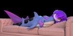 5_fingers anthro clothing cute_fangs fangs female fingers hair looking_at_viewer purple_body purple_hair solo teeth yellow_eyes lin_artist ikea blahaj hailina fish marine shark 3d_(artwork) absurd_res alpha_channel digital_media_(artwork) hi_res