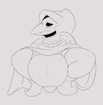 clean_diaper clothed clothing crouching diaper embarrassed male simple_background solo wearing_diaper extremiesamphibious shovel_knight yacht_club_games plague_knight unknown_species digital_media_(artwork) hi_res