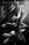 bow_hat clothed clothing female feral hat headgear headwear neck_bow sitting solo atlas-66 friendship_is_magic hasbro my_little_pony rarity_(mlp) equid equine horse mammal pony hi_res monochrome