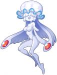 anthro breasts featureless_breasts female hair hair_over_eyes non-mammal_breasts open_mouth pokemorph simple_background smile solo white_background fukmin-dx nintendo pokemon cnidarian generation_7_pokemon marine nihilego pokemon_(species) ultra_beast 2016