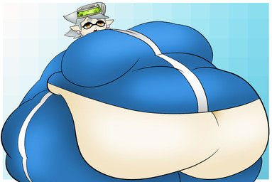 belly belly_overhang big_belly big_breasts black_mouth blue_background blue_bottomwear blue_clothing blue_pants blue_shirt blue_topwear blue_tracksuit border bottomwear breasts clothing ear_piercing exposed_belly eyebrows eyelashes female green_clothing green_hat green_headwear grey_eyebrows grey_hair hair hat headgear headwear huge_belly huge_breasts huge_thighs humanoid_pointy_ears hyper hyper_belly hyper_breasts hyper_thighs looking_at_viewer markings mole_(marking) morbidly_obese morbidly_obese_female morbidly_obese_humanoid not_furry obese obese_female obese_humanoid open_mouth overweight overweight_female overweight_humanoid pants piercing pointy_ears pseudo_hair red_tongue shirt simple_background solo tan_body tan_ears tan_skin teeth tentacle_hair tentacles thick_thighs three-quarter_view tight_clothing tongue topwear tracksuit white_border yellow_eyes dakotah9 nintendo splatoon marie_(splatoon) animal_humanoid aquatic aquatic_humanoid cephalopod cephalopod_humanoid humanoid inkling mollusk mollusk_humanoid 2025 colored digital_media_(artwork) hi_res portrait shaded three-quarter_portrait