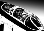 aircraft airplane anthro armor cockpit duo f-4_phantom female headgear helmet inside_airplane jet male pilot red_eyes vehicle hladilnik carol_(hladilnik) daniel_(hladilnik) canid canine canis domestic_dog ghost mammal spirit wolf 2022 black_and_white hi_res monochrome spot_color