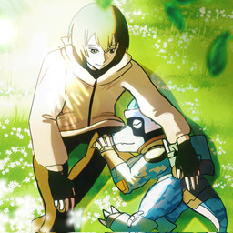 anthro armor black_hair claws digital_camo duo grass hair headgear helmet male plant sleeping smile night_ume122 bandai_namco digimon digimon_beatbreak haruomi_sone commandramon digimon_(species) human mammal scalie 1:1 hi_res