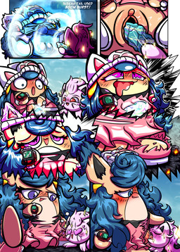 blue_eyes blue_hair bodily_fluids bottomwear city clothing destruction evolution evolution_(transformation) expansion feet female fire genital_fluids genitals growing growth hair long_hair macro precum red_eyes skirt sucking torn_clothing transformation vulva puffylover69 nintendo pokemon ancient_pokemon generation_1_pokemon generation_9_pokemon jigglypuff paradox_pokemon pokemon_(species) scream_tail shiny_pokemon waddling_head comic hi_res