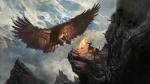 16:9 4_toes 88grzes anisodactyl avian avian_feet battle beak bird brown_body brown_feathers brown_wings cliff clothed clothing cloud defending defensive detailed_background digital_media_(artwork) feathers feet feral group hi_res human magic magic_user mammal mountain talons toes widescreen wings