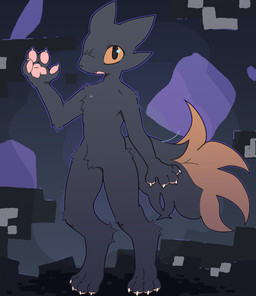 4_fingers 4_toes ambiguous_gender anthro arm_tuft big_ears big_eyes big_tail biped black_body black_fur black_nose black_tail cheek_tuft claws detailed_background digitigrade dipstick_tail ears_back elbow_tuft eye_bags eyebrows facial_tuft feet finger_claws fingers fluffy fluffy_tail fur handpaw hindpaw inside leg_tuft looking_aside looking_at_viewer markings messy_tail mine open_mouth orange_eyes orange_sclera orange_tail_tip outline pawpads paws pink_pawpads pivoted_ears pose pupils purple_outline raised_arm shoulder_tuft slit_pupils small_nose snout solo standing tail tail_aside tail_markings toe_claws toes tongue tuft white_claws teppuko casualties:_unknown canid canine expie_(gunsawian) fox gunsawian hybrid mammal murid murine rat rodent 2025 digital_drawing_(artwork) digital_media_(artwork) hi_res