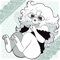 3_toes ambiguous_gender bangs blunt_bangs clothing eyewear feet fingers glasses hair hindpaw lips pawpads paws shirt solo toes topwear white_body white_hair dreamalgia wakana_takahashi animal_humanoid humanoid 1:1 absurd_res hi_res
