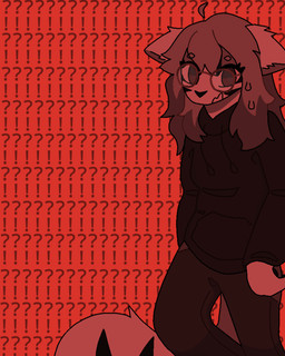 anthro black_body black_fur black_stripes blonde_hair bodily_fluids bottomwear brown_eyes clothing exclamation_point eyewear female fur glasses hair hoodie pants paranoid question_mark scared solo striped_body striped_fur stripes sweat timid topwear white_body white_fur ashblondekittyy ashlyn_(ashblondekitty) domestic_cat felid feline felis mammal black_and_red monochrome