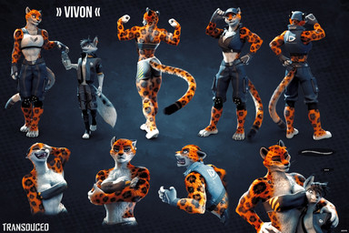 4_toes anthro barefoot baseball_cap bottle breasts chest_wraps claws clothing container ear_piercing ear_tag feet female flexing fur hat headgear headwear hug larger_female male markings midriff muscular muscular_anthro muscular_female orange_body orange_fur piercing plantigrade purring size_difference smaller_male solo spots spotted_body spotted_fur stirrup_footwear text text_on_clothing text_on_hat text_on_headwear text_on_topwear toes topwear wraps zorryn vivon zorryn_(zorryn) canid canine felid fox leopard mammal pantherine 2020 3:2 3d_(artwork) digital_media_(artwork) hi_res multiple_scenes