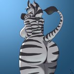 anthro anus big_butt biped black_stripes breasts butt eyebrows female genitals looking_at_viewer looking_back looking_back_at_viewer medium_breasts nude pussy raised_tail rear_view simple_background solo striped_body stripes tail tail_tuft tuft white_body raevild equid equine mammal zebra 1:1 2025 hi_res