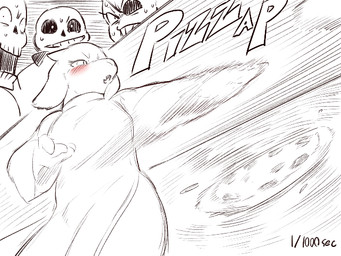 anthro blush bodily_fluids bone drunk eye_patch eyewear female food group male open_mouth pizza skeleton sound_effects substance_intoxication sweat text throwing what yukaran_nosuke undertale undertale_(series) papyrus_(undertale) sans_(undertale) toriel undyne animated_skeleton aquatic boss_monster_(undertale) bovid caprine fish humanoid mammal undead 4:3 english_text