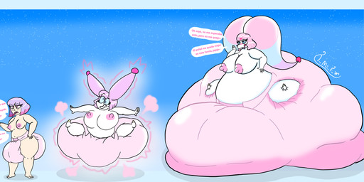 antennae_(anatomy) big_breasts big_diaper blue_eyes blue_sclera breasts clothed clothing diaper diaper_only erect_nipples female hair huge_diaper jester nipples nude pink_eyes pink_hair purple_hair solo species_transformation text topless transformation transformation_sequence wearing_diaper white_body white_skin t_m_f_w jestrina_(oc) human humanoid mammal absurd_res digital_drawing_(artwork) digital_media_(artwork) hi_res spanish_text