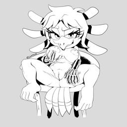 abstract_background anthro beak big_breasts big_head breasts cybernetic_arm cybernetic_limb feathers female genitals hand_on_breast inks navel nipples non-mammal_breasts non-mammal_navel non-mammal_nipples pose presenting presenting_vulva shortstack shortstack_female solo suggestive_look thick_thighs vulva wide_hips claydust sega sonic_the_hedgehog_(series) fan_character accipitriform avian bird secretary_bird absurd_res hi_res line_art monochrome pinup