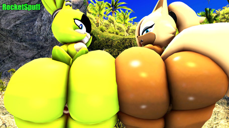 anthro anus beach big_butt butt butt_squish duo fangs female half-closed_eyes huge_butt looking_at_viewer looking_back narrowed_eyes nude sharp_teeth smug_grin squish teeth thick_thighs rocketspuff idw_publishing sega sonic_the_hedgehog_(comics) sonic_the_hedgehog_(idw) sonic_the_hedgehog_(series) surge_the_tenrec whisper_the_wolf afrosoricid canid canine canis mammal tenrec wolf 16:9 3d_(artwork) digital_media_(artwork) hi_res widescreen