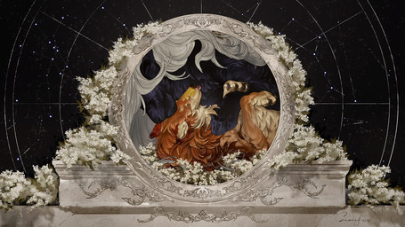 ambiguous_gender black_body black_fur brown_body brown_fur duo feral fur hair paws white_hair assovi canid canine canis felid leopard mammal pantherine wolf 16:9 2021 hi_res widescreen