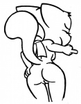 adolescent anthro bent_over breasts butt eyes_closed female fur genitals gesture hand_gesture hand_on_butt holding_butt middle_finger nude presenting pussy raised_tail ribbons side_boob simple_background solo tail young young_anthro young_female etchgerbil bittersweet_candy_bowl lucy_(bcb) domestic_cat felid feline felis khao_manee mammal monochrome sketch