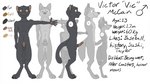 anthro balls erection female genitals group male penis text young young_anthro misterpickleman taylor_knight tristan_knight victor_mccain canid canine canis coyote felid hybrid mammal pantherine wolf 16:9 english_text hi_res model_sheet widescreen