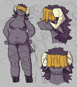anthro armpit_hair bangs big_breasts body_hair breasts female fur happy_trail hooves nude overweight overweight_anthro overweight_female painted_hair pubes purple_body purple_fur slightly_chubby slightly_chubby_anthro slightly_chubby_female solo thick_thighs wide_hips defunto hihime_utahime bovid caprine mammal sheep absurd_res hi_res model_sheet