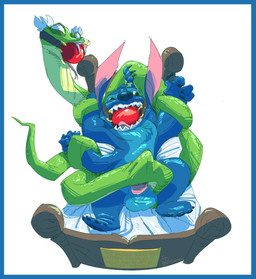 4_arms 4_fingers 4_toes abdominal_bulge anthro anthro_on_feral ball_gag balls bed bestiality blue_body blue_border blue_claws blue_fur blue_nose blue_pawpads border chest_tuft claws duo fangs feet female female_penetrated feral fingers forked_tongue fur furniture gag genitals green_body green_scales head_tuft male male/female male_penetrating male_penetrating_female multi_arm multi_limb pawpads penetration penile penile_penetration penis penis_in_vagina plaque restrained scales sex sharp_teeth simple_background teeth text toes tongue tuft vaginal vaginal_penetration white_background oddjuice disney dreamworks kung_fu_panda lilo_and_stitch master_viper stitch_(lilo_and_stitch) alien experiment_(lilo_and_stitch) reptile scalie snake viper 2019 colored_sketch crossover english_text hi_res sketch
