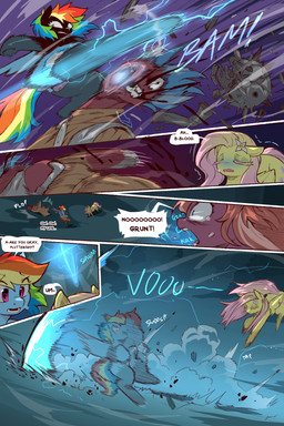 blood blue_body bodily_fluids eyelashes eyes_closed feral kick tail tears text violence wings yellow_body cold-blooded-twilight friendship_is_magic hasbro my_little_pony mythology fluttershy_(mlp) rainbow_dash_(mlp) equid equine mammal mythological_creature mythological_equine pegasus 2:3 comic english_text hi_res