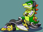 anthro duo feet foot_crush foot_fetish male male/male shoe_fetish stepped_on shadydaone sega sonic_the_hedgehog_(series) fan_character vector_the_crocodile arthropod bee crocodile crocodilian hymenopteran insect reptile scalie hi_res