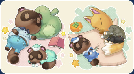 anthro bottomwear brown_body brown_fur chibi clothing eyes_closed fur group lying male pants pillow shirt sleeping slightly_chubby topwear hellox2 animal_crossing nintendo crazy_redd timmy_nook tom_nook_(animal_crossing) tommy_nook canid canine fox mammal raccoon_dog tanuki 2016 brother_(lore) brothers_(lore) nephew_(lore) sibling_(lore) twins_(lore) uncle_(lore) uncle_and_nephew_(lore)