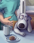 anthro beverage black_nose blue_mood breakfast coffee container cup depression duo female food kitchen male plate sad unrequited_love sobii family_guy brian_griffin lois_griffin peter_griffin canid canine canis domestic_dog human mammal