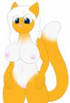 anthro blue_eyes breasts female fur genitals hair navel nipples nude orange_body orange_fur pussy simple_background smile solo white_background white_body white_fur white_hair sixfour_(artist) honey_milk_(character) domestic_cat felid feline felis mammal absurd_res hi_res