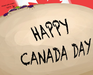 anthro arrow_sign belly belly_grab big_belly canadian_flag fur hand_on_belly holidays huge_belly hyper hyper_belly inflation low-angle_view male puffed_cheeks smile smirk solo text text_on_body ian-exe canada_day ian_(ian-exe) mammal procyonid raccoon 2026 hi_res