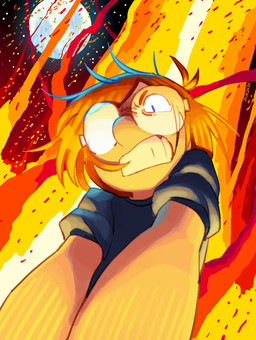 action_pose angry anthro backlighting blue_eyes clenched_teeth clothing dramatic dramatic_lighting eyewear female fire glasses hair light looking_down moon one_eye_obstructed orange_hair pose rim_light solo sweater tan_body teeth topwear penturice alice_(penturice) avian bird hi_res lighting