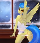 anthro big_breasts bodily_fluids breasts butt clothed clothing cutie_mark female genital_fluids genitals lingerie looking_at_viewer looking_back nightgown panties panties_down partially_clothed pussy snow snowing solo translucent translucent_clothing underwear underwear_down vaginal_fluids window wings u_lu_lu hasbro my_little_pony mythology equid equine mammal mythological_creature mythological_equine pegasus absurd_res hi_res