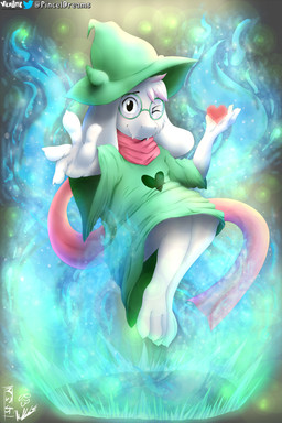 4_fingers anthro clothed clothing eyewear fingers fur glasses hat headgear headwear solo white_body white_fur viejillox deltarune undertale_(series) ralsei bovid caprine darkner goat mammal 2019 2:3 digital_media_(artwork) hi_res shaded