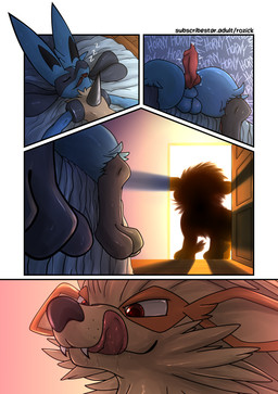 aggressive animal_genitalia animal_penis anthro aroused balls bedroom biped black_body black_fur blue_body blue_fur bodily_fluids canine_genitalia canine_penis chest_spike digitigrade doorway dripping duo erection feral fur genital_fluids genitals inside interspecies knot knotted_penis leaking_precum licking licking_lips looking_at_another male male/male narrowed_eyes open_mouth orange_body orange_fur penis precum quadruped red_eyes saliva saliva_drip saliva_on_tongue shadow sheath sleeping sound_effects spikes spikes_(anatomy) tan_body tan_fur tongue tongue_out vowelless vowelless_sound_effect walk-in zzz conditional_dnp eparihser nintendo pokemon arzang rozick arcanine generation_1_pokemon generation_4_pokemon lucario pokemon_(species) absurd_res colored comic hi_res shaded