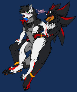 abdominal_bulge anthro black_body black_fur blush bodily_fluids breasts clothing duo female female_penetrated forced fur genital_fluids hair handwear male male/female male_penetrating male_penetrating_female open_mouth penetration sex sitting sitting_on_another smile tail text tongue tongue_out vaginal vaginal_penetration white_body white_fur sheena_ink sega sonic_the_hedgehog_(series) ma shadow_the_hedgehog sheena_ink_(character) canid canine canis eulipotyphlan hedgehog mammal wolf digital_media_(artwork) hi_res