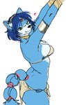 anthro blue_body blue_butt blue_ears blue_fur blue_hair blue_neck blue_tail bottomwear breasts butt clothed clothing female fur green_eyes hair loincloth looking_at_viewer solo tail watatanza nintendo star_fox krystal_(star_fox) canid canine fox mammal 2023 absurd_res hi_res