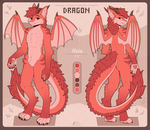 anthro cheek_tuft claws erection facial_tuft fluffy fluffy_chest fluffy_tail front_view fur horn male pink_body rear_view smile smiling_at_viewer solo spread_wings standing tail tuft wings shtein mythology ragon dragon furred_dragon furred_scalie mythological_creature mythological_scalie scalie absurd_res hi_res model_sheet