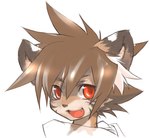 :d anthro brown_body brown_fur brown_hair fur hair kemono looking_at_viewer male red_eyes smile solo stripes teeth jeacn yota_(jeacn) canid canine canis domestic_dog mammal headshot_portrait portrait