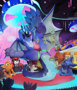 ambiguous_gender anthro anus biped black_body black_claws black_ears black_fur black_hair black_nose blue_body blue_ears blue_eyes blue_fur blue_hair blue_tail brown_body brown_ears brown_fur brown_hair bulge claws clothed clothing feet foot_focus fur glistening glistening_nose grin group hair horn inner_ear_fluff jockstrap jockstrap_only leaning leaning_forward male male/ambiguous membrane_(anatomy) membranous_wings messy_hair narrowed_eyes navel orange_body orange_ears orange_eyes orange_fur orange_hair pink_anus pole red_body red_ears red_eyes red_fur red_hair short_hair silhouette smile smirk spread_legs spreading strip_club stripper_pole tail topless tuft underwear underwear_only undressing white_horn white_inner_ear_fluff white_membrane white_wings wings yellow_body yellow_fur oselotti mythology oselotti_(character) raikon ailurid canid canine domestic_cat dragon felid feline felis fox mammal mythological_creature mythological_scalie red_panda scalie hi_res signature
