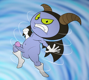 action_pose balls blue_body blue_skin boots clothing erection fangs footwear genitals gloves handwear horn male membrane_(anatomy) membranous_wings mostly_nude penis pose shoes solo spinning teeth wind wings yellow_eyes darkajugin dragon_ball dragon_ball_super zoiray humanoid imp hi_res