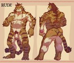 abs anthro balls biceps claws front_view genitals male nude pawpads pecs penis rear_view striped_body stripes tail kourney rude_(kourney) felid mammal pantherine tiger hi_res