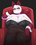 anthro big_breasts blush breasts bunny_costume chair clothing costume crossed_legs female furniture huge_breasts legwear looking_at_viewer pantyhose simple_background solo thick_thighs thigh_highs braffy animal_crossing nintendo olivia_(animal_crossing) domestic_cat felid feline felis mammal absurd_res hi_res