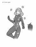 ball bodysuit breasts camel_toe clothing collar duo female hair juggling nipples silhouette skinsuit smile solo_focus tight_clothing transformation demon-man demon human humanoid mammal greyscale monochrome