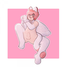 bdsm bondage bound collar cuff_(restraint) cupid_(spatey) feathered_wings feathers genitals hair handcuffs male metal_cuffs penis pink_hair restrained restraints solo tail tail_around_leg wings spatey animal_humanoid cat_humanoid felid felid_humanoid feline feline_humanoid humanoid mammal mammal_humanoid hi_res