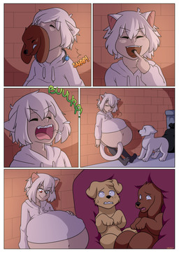 5_panel_comic alley ambiguous_gender ambiguous_prey animal_prey bag belly big_belly border brown_body brown_fur burping choker choker_snapping clothing cutaway eyes_closed feet_first feral feral_prey fur grey_eyes hair heterochromia hoodie humanoid_pred jewelry legwear male male_pred multiple_prey necklace night oral_vore red_eyes scared tail thigh_highs topwear trash_bag trash_can unwilling_prey vore white_body white_border white_fur white_hair willing_pred yellow_body yellow_fur shoelace_(artist) animal_humanoid canid canine canis domestic_dog felid felid_humanoid feline feline_humanoid humanoid mammal mammal_humanoid absurd_res comic hi_res