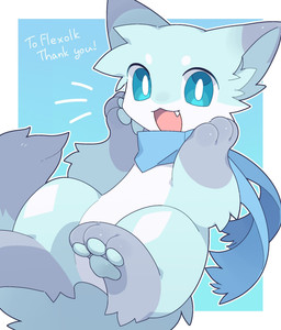 anthro biped blue_body blue_eyes blue_fur blue_scarf cute_fangs fangs fur kemono looking_at_viewer male mostly_nude scarf scarf_only solo teeth white_body white_fur monu_0w0 canid canine fox mammal 2025 hi_res